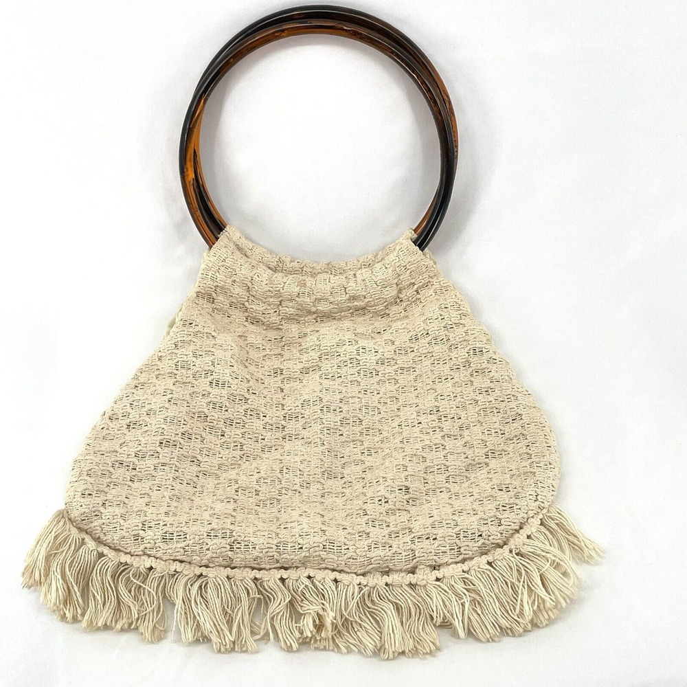 Boho Macramé Crochet Retro Woven Purse with Resin Handles